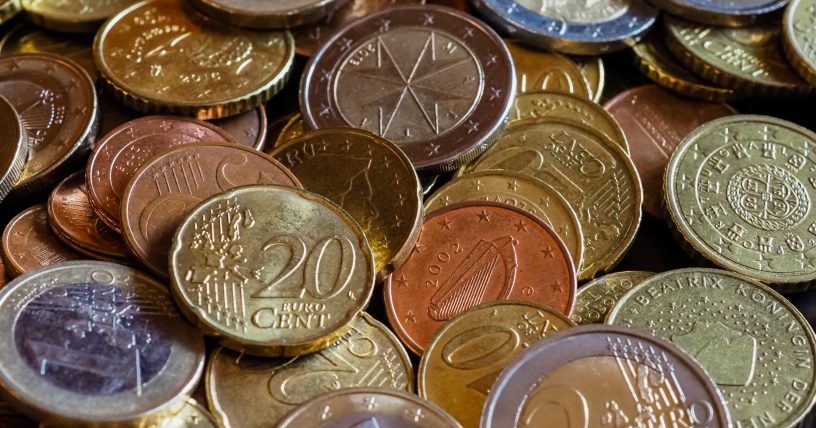 Euro coins money (EUR), currency of European Union